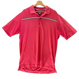 FootJoy Golf Polo Shirt Pink Stripe Athletic Fit Performance Mens L